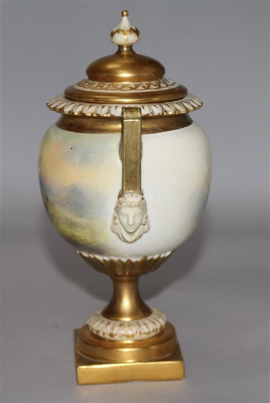 A Royal Worcester vase and cover painted with stags by Harry Stinton, 8in.